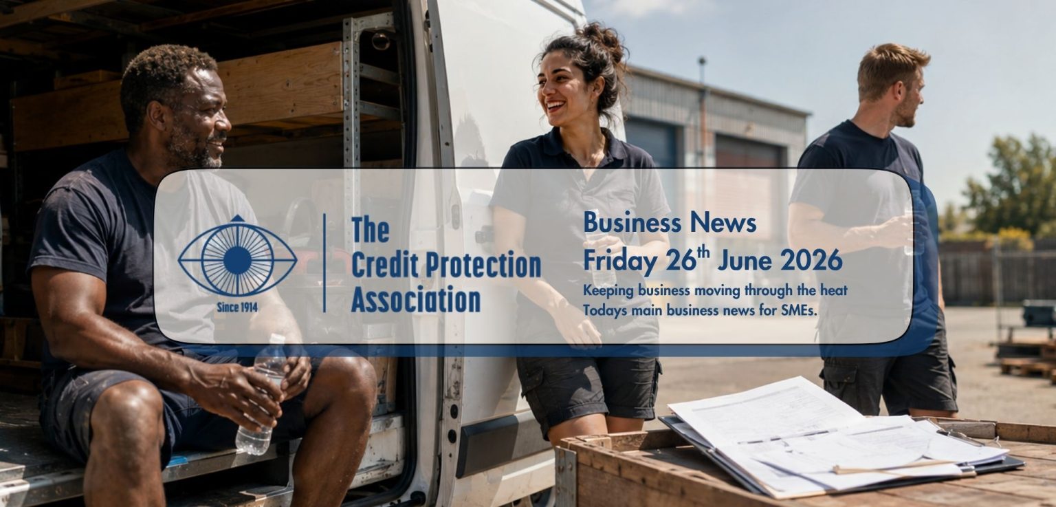 Small UK business team taking a shaded break beside a delivery van during the heatwave, with invoices and delivery notes nearby.